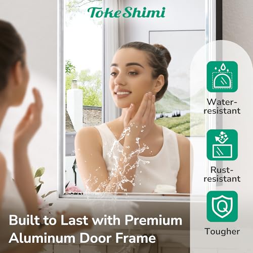TokeShimi 48x30 Recessed Medicine Cabinet with Mirror Beveled, Silver Medicine Cabinet Mirrored Aluminum, Surface Mounted Metal Bathroom Vanity Mirror with Storage