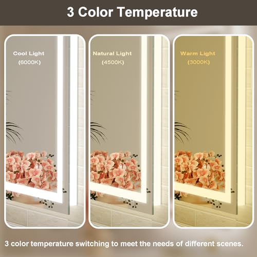 Oerbasz 55x36 LED Bathroom Mirror with Lights, Front and Rear Lighting, Tempered Glass, Dimmable, Multiple Light Modes, Anti-Fog Lighted Bathroom Vanity Mirror for Wall, Memory Function