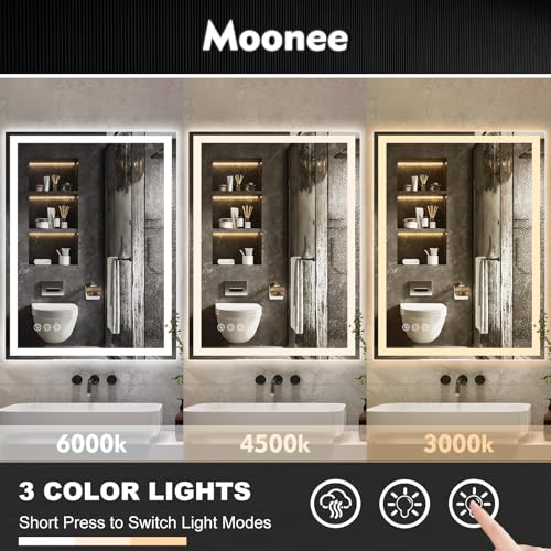 Moonee 84x40 Inch Large Led Mirror for Bathroom,Front Light and Backlit Vanity Mirror with 3 Colors Dimmable Anti Fog Bathroom Mirror with Led Lights for Bathroom Decor