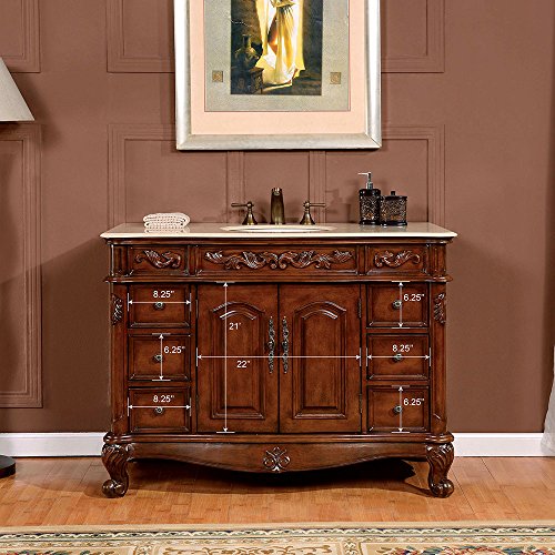Silkroad Exclusive Gorgeous Marble Ceramic Stone Top Single Sink Bathroom Vanity with Cabinet, 48