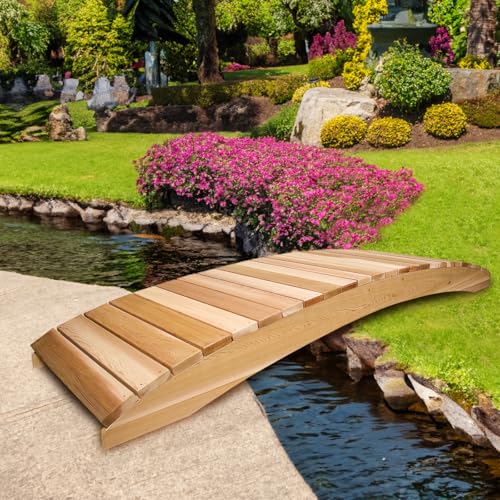 All Things Cedar FB144 Garden Bridge |12-Ft Cedar Wood Bridge for Gardens, Backyards & Streams | Easy to Assemble & Made from Untreated Western Red Cedar |142x35x15
