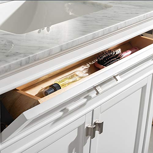 LUCA Kitchen & Bath LC36OWW Savanna 36” Single Bathroom Vanity Set in Pure White with Carrara Marble Countertop and Porcelain Sink