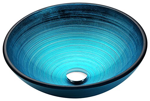ANZZI Enti Series Tempered Glass Vessel Sink in Lustrous Blue Finish | 16.5 in. L x 16.5 in. W x 5.75 in. H | Deco-Glass Vessel Bathroom Sink with Pop-Up Drain | LS-AZ045