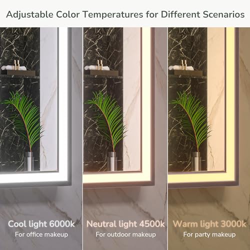 TokeShimi 60 x 36 Inch Black Large Bathroom Mirror LED Vanity Mirror with 45° Angled Beveled Light, 3 Colors, Anti-Fog,Aluminum Alloy Matte Frame, Memory Funtion Stepless Dimmable for Modern Decor