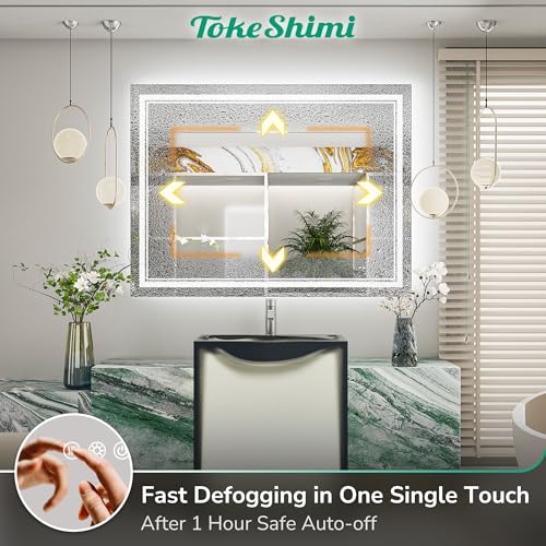 TokeShimi 48x40 LED Bathroom Mirror with Lights,Anti-Fog Light Up Mirror for Bathroom,Dimmable 3-Color Lights,Separate Control Frontlit & Backlit,CRI90+,UL Listed Driver,Memory Function,Shattproof