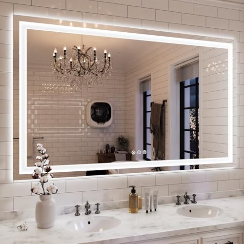 ISKM 66''x36'' Large Led Mirror for Bathroom Backlit and Front Lighted Vanity Mirror Wall Mounted, Anti-Fog, Dimmable, Memory Function, 3 Colors Led Mirror