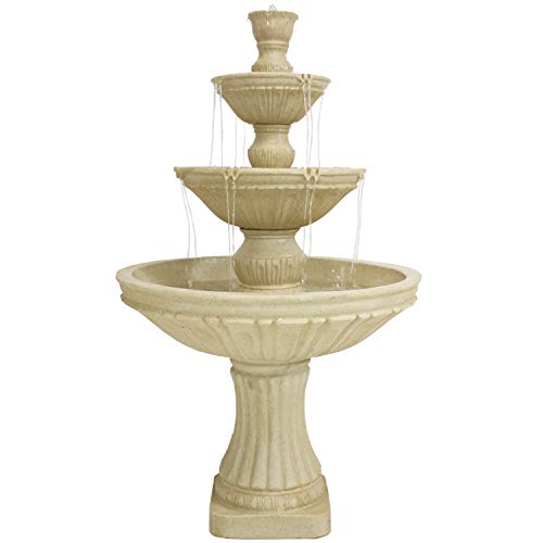 Sunnydaze Classic Designer 55-Inch 3-Tier Polystone Outdoor Water Fountain - Electric Submersible Pump - Dark Brown