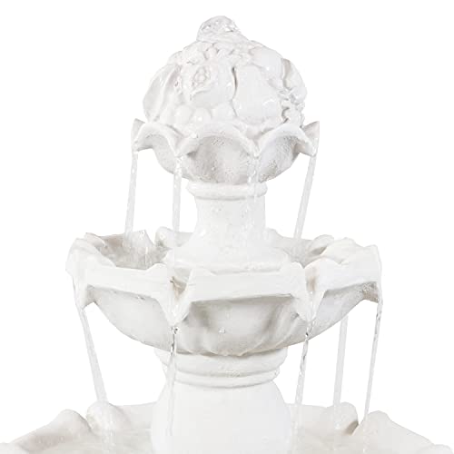 Sunnydaze 52-Inch 3-Tier Outdoor Water Fountain with Fruit Top - Large Outdoor Water Feature for Garden, Patio, Yard or Balcony - White
