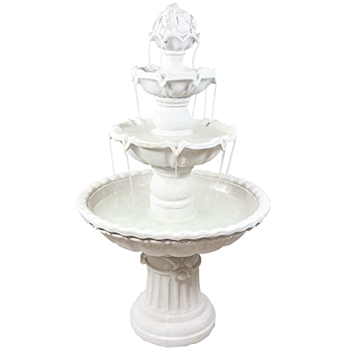 Sunnydaze 52-Inch 3-Tier Outdoor Water Fountain with Fruit Top - Large Outdoor Water Feature for Garden, Patio, Yard or Balcony - White