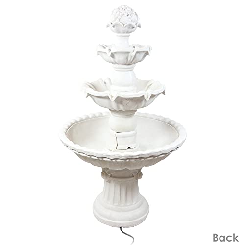 Sunnydaze 52-Inch 3-Tier Outdoor Water Fountain with Fruit Top - Large Outdoor Water Feature for Garden, Patio, Yard or Balcony - White