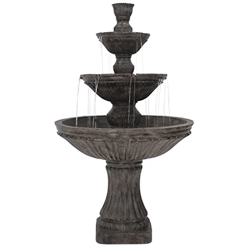 Sunnydaze Classic Designer 55-Inch 3-Tier Polystone Outdoor Water Fountain - Electric Submersible Pump - Light Brown