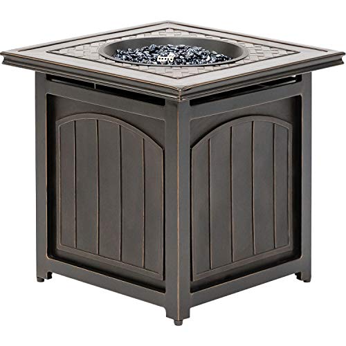Hanover Traditions 26-in. Square LP Gas Fire Pit Side Table with Aluminum Cast-Top and Burner Lid