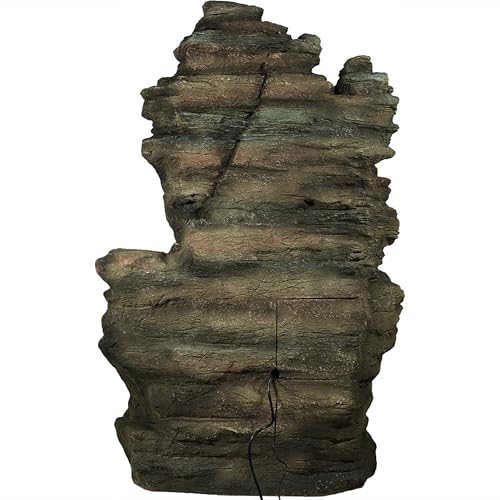 Sunnydaze Flat Rock Summit 61-Inch Outdoor Water Fountain - LED Lights - Electric Submersible Pump - Polyresin Material Brown