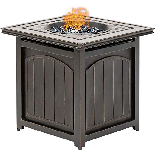 Hanover Traditions 26-in. Square LP Gas Fire Pit Side Table with Aluminum Cast-Top and Burner Lid