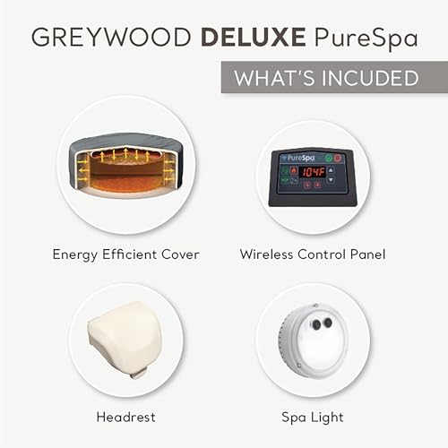 INTEX 28439EP PureSpa Greywood Deluxe Inflatable Spa Set: Includes Energy Efficient Cover – Spa Control App – Wireless Control Panel – 4 Person Capacity – 77