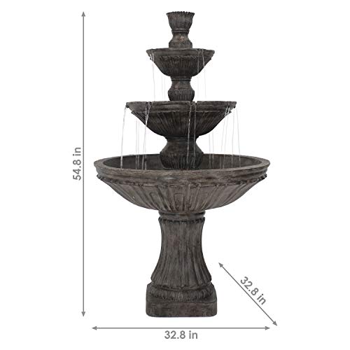 Sunnydaze Classic Designer 55-Inch 3-Tier Polystone Outdoor Water Fountain - Electric Submersible Pump - Light Brown