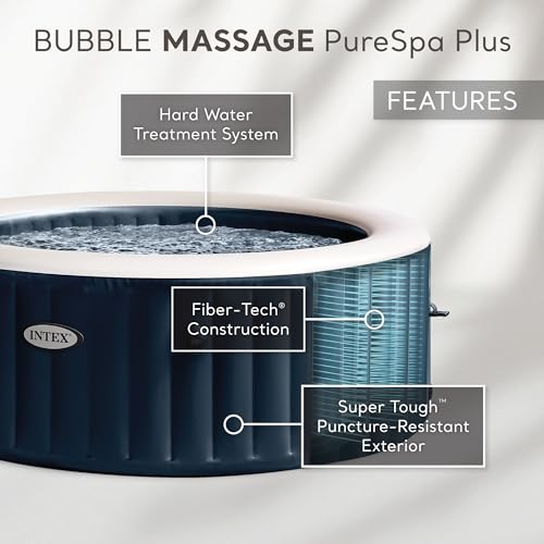 INTEX 28431EP PureSpa Plus Bubble Massage Spa Set: Includes Energy Efficient Spa Cover – 2 Contoured Headrest – LED Light – 6 Person Capacity – 85
