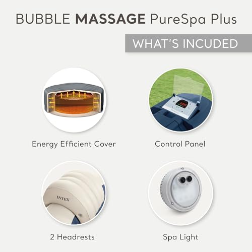 INTEX 28431EP PureSpa Plus Bubble Massage Spa Set: Includes Energy Efficient Spa Cover – 2 Contoured Headrest – LED Light – 6 Person Capacity – 85