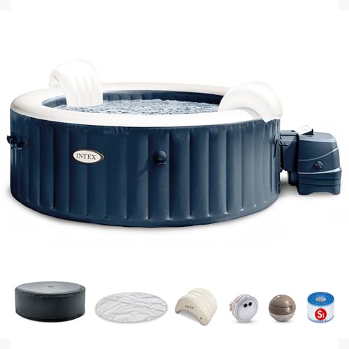 INTEX 28431EP PureSpa Plus Bubble Massage Spa Set: Includes Energy Efficient Spa Cover – 2 Contoured Headrest – LED Light – 6 Person Capacity – 85