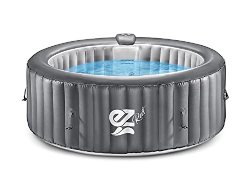 SereneLife Outdoor Portable Hot Tub - 82'' x 25'' 6-Person Round Inflatable Heated Pool Spa with 130 Bubble Jets, Filter Pump, Cover, LED Lights, and Remote Control