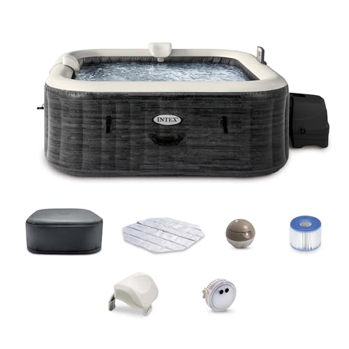 INTEX 28451EP PureSpa Greystone Deluxe Spa Set: Includes Energy Efficient Spa Cover and Wireless Control Panel – Spa Control App – Built-in FastFill Inflation System – 6 Person Capacity – 77