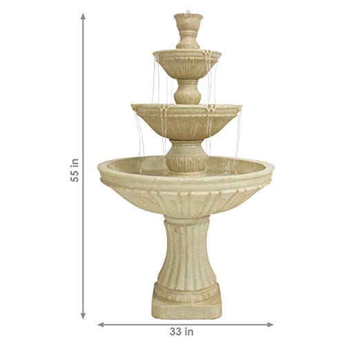 Sunnydaze Classic Designer 55-Inch 3-Tier Polystone Outdoor Water Fountain - Electric Submersible Pump - Dark Brown