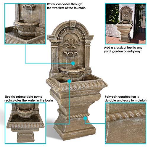 Sunnydaze 51-Inch H Ornate Lavello Outdoor Water Fountain - Standing Wall Water Fountain for The Patio, Garden, or Backyard