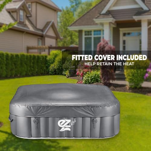 SereneLife Outdoor Portable Hot Tub - 73'' x 73'' x 25'' 6-Person Square Inflatable Heated Pool Spa with 130 Bubble Jets, Filter Pump, Cover, LED Lights, and Remote Control