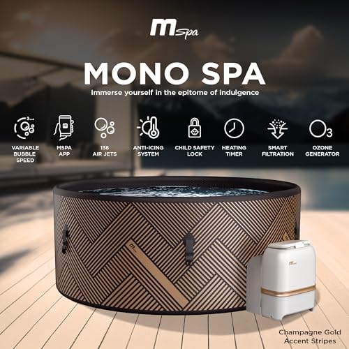 MSpa 6-Person Inflatable Hot Tub, Round Bubble Massage Spa for Outdoor Use, Champagne Gold - Portable Blow-Up Machine with Accessories for Home and Personal Relaxation