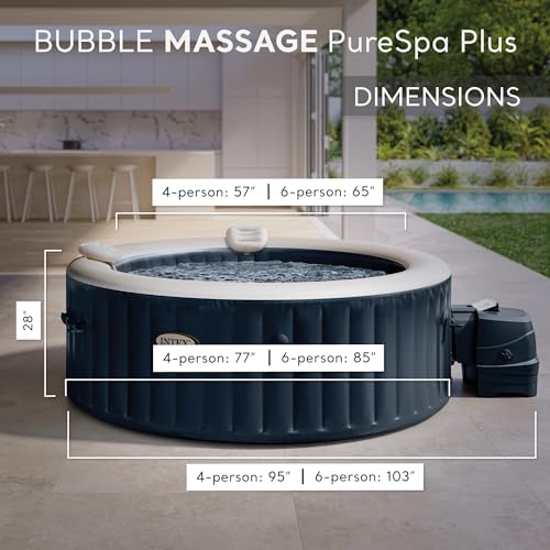 INTEX 28429EP PureSpa Plus Bubble Massage Spa Set: Includes – 2 Contoured Headrest – LED Light – 4 Person Capacity – 77