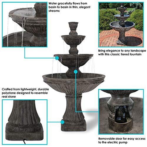 Sunnydaze Classic Designer 55-Inch 3-Tier Polystone Outdoor Water Fountain - Electric Submersible Pump - Light Brown
