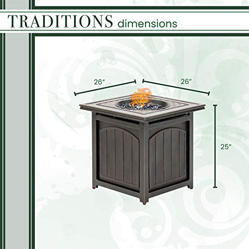 Hanover Traditions 26-in. Square LP Gas Fire Pit Side Table with Aluminum Cast-Top and Burner Lid