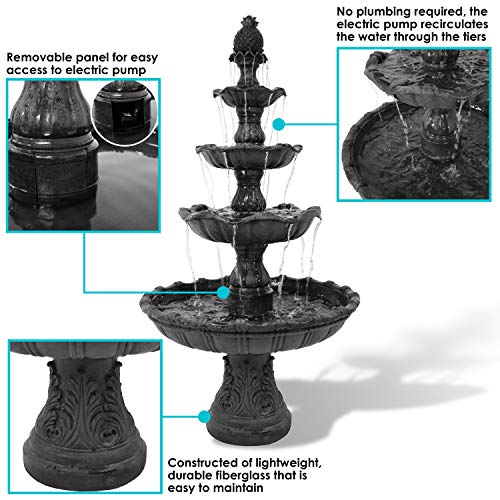 Sunnydaze Grand Courtyard 80-Inch 4-Tier Outdoor Water Fountain - Large Outdoor Water Feature for Garden, Patio or Yard - Black
