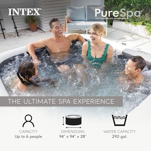 INTEX 28451EP PureSpa Greystone Deluxe Spa Set: Includes Energy Efficient Spa Cover and Wireless Control Panel – Spa Control App – Built-in FastFill Inflation System – 6 Person Capacity – 77