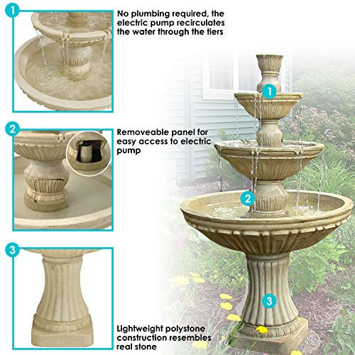 Sunnydaze Classic Designer 55-Inch 3-Tier Polystone Outdoor Water Fountain - Electric Submersible Pump - Dark Brown