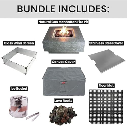 Elementi Square Outdoor Propane Fire Pit Table, Propane Firepit Table for Outside Patio Includes Canvas Cover & Lava Rocks, Outdoor Fireplace for Backyard Fire Pits & Outdoor Fireplaces
