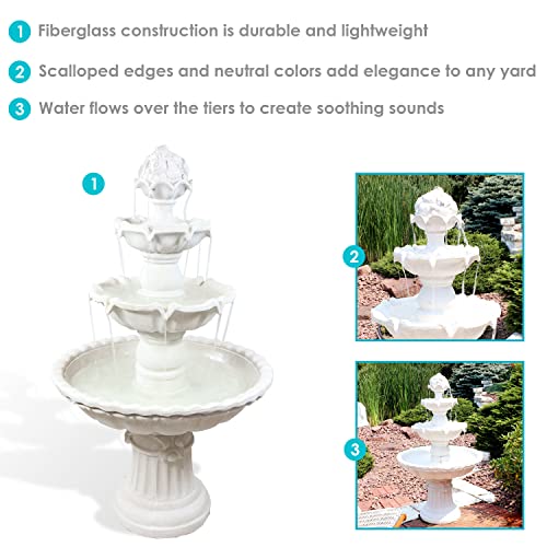 Sunnydaze 52-Inch 3-Tier Outdoor Water Fountain with Fruit Top - Large Outdoor Water Feature for Garden, Patio, Yard or Balcony - White