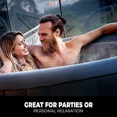SereneLife Outdoor Portable Hot Tub - 82'' x 25'' 6-Person Round Inflatable Heated Pool Spa with 130 Bubble Jets, Filter Pump, Cover, LED Lights, and Remote Control