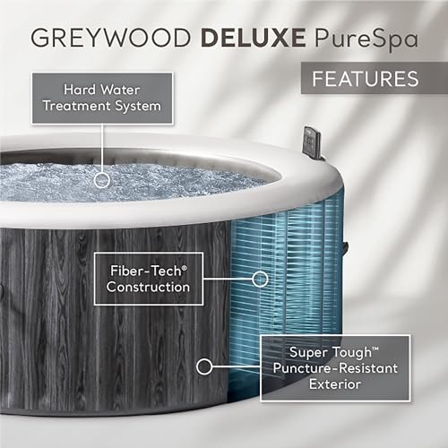 INTEX 28439EP PureSpa Greywood Deluxe Inflatable Spa Set: Includes Energy Efficient Cover – Spa Control App – Wireless Control Panel – 4 Person Capacity – 77