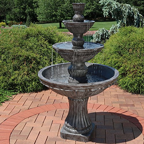 Sunnydaze Classic Designer 55-Inch 3-Tier Polystone Outdoor Water Fountain - Electric Submersible Pump - Light Brown