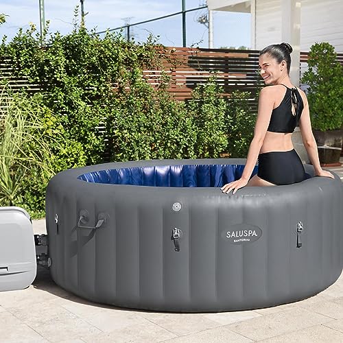 Bestway SaluSpa Santorini HydroJet 5 to 7 Inflatable Round Portable Outdoor Spa with 180 Soothing Jets and Cover, Gray