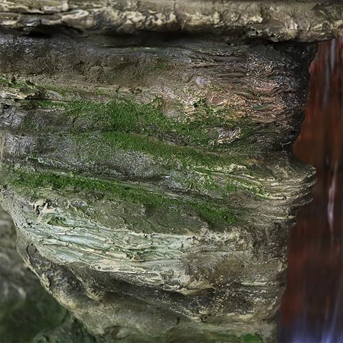 Sunnydaze Flat Rock Summit 61-Inch Outdoor Water Fountain - LED Lights - Electric Submersible Pump - Polyresin Material Brown