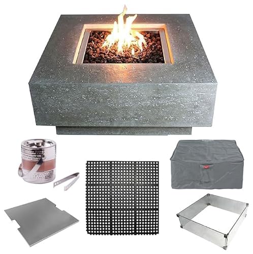 Elementi Square Outdoor Gas Fire Pit Table, Natural Gas Fire Pits for Outside Patio Includes Canvas Cover & Lava Rocks, Firepit Outdoor Fireplace for Backyard Gas Fire Pits & Outdoor Fireplaces