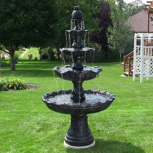 Sunnydaze Grand Courtyard 80-Inch 4-Tier Outdoor Water Fountain - Large Outdoor Water Feature for Garden, Patio or Yard - Black