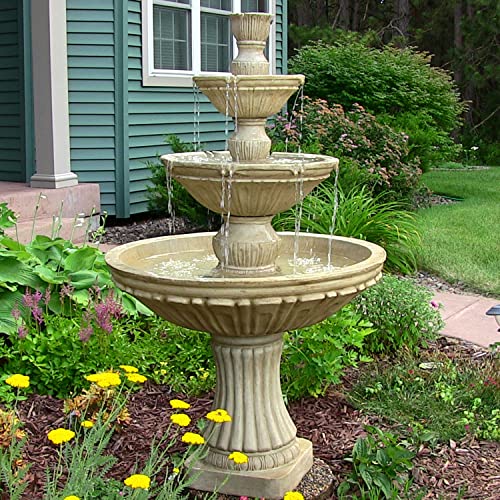 Sunnydaze Classic Designer 55-Inch 3-Tier Polystone Outdoor Water Fountain - Electric Submersible Pump - Dark Brown