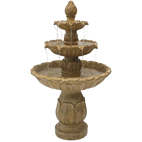 Sunnydaze Classic Tulip 3-Tier Electric Water Fountain - 46-Inch - with Electric Submersible Pump for Patio, Yard or Deck - Garden Stone
