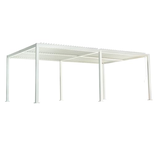 Kozyard 12ft x 20ft Outdoor Louvered Pergola Sun Shade Aluminum Pergola Rainproof Gazebo with Adjustable Roof for Outdoor Deck Patio Garden Yard (White)