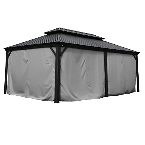 Kozyard Privacy Curtain Outdoor Waterproof Sidewall for Hardtop Patio Gazebo, OEM Replacement for Alexander, Caesar, Rosana and Apollo Model (12ft x 18ft, Gray)