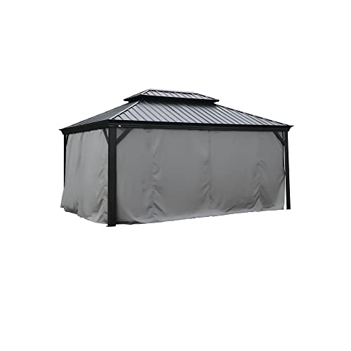 Kozyard Gazebo Privacy Curtain Outdoor Waterproof Sidewall for Hardtop Gazebo, OEM Replacement for Patio Gazebo Curtains for Alexander, Caesar, Rosana and Apollo Model (12ft x 16ft, Gray)