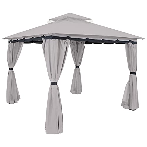 Sunnydaze 10x10 Soft Top Patio Gazebo - Outdoor Gazebo Canopy with Privacy Curtains and Screens for Backyard - Steel Frame - Gray